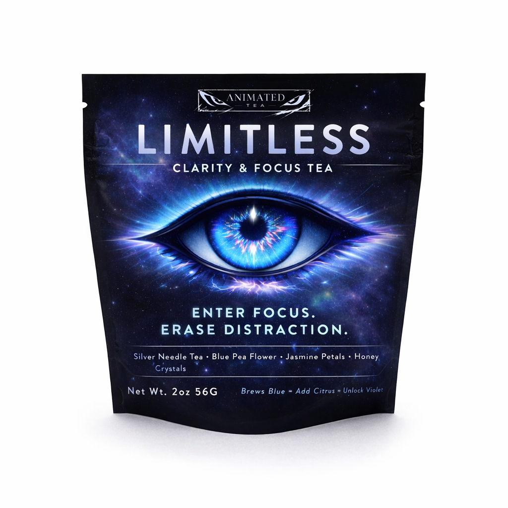 Limitless Clarity & Focus Tea package with eye design on a white background